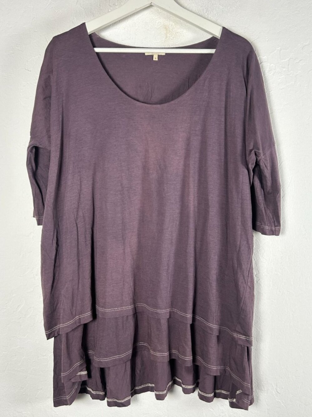 Demylee Womens Purple Layered Tunic Top Large Casual Short Sleeve Lagenlook